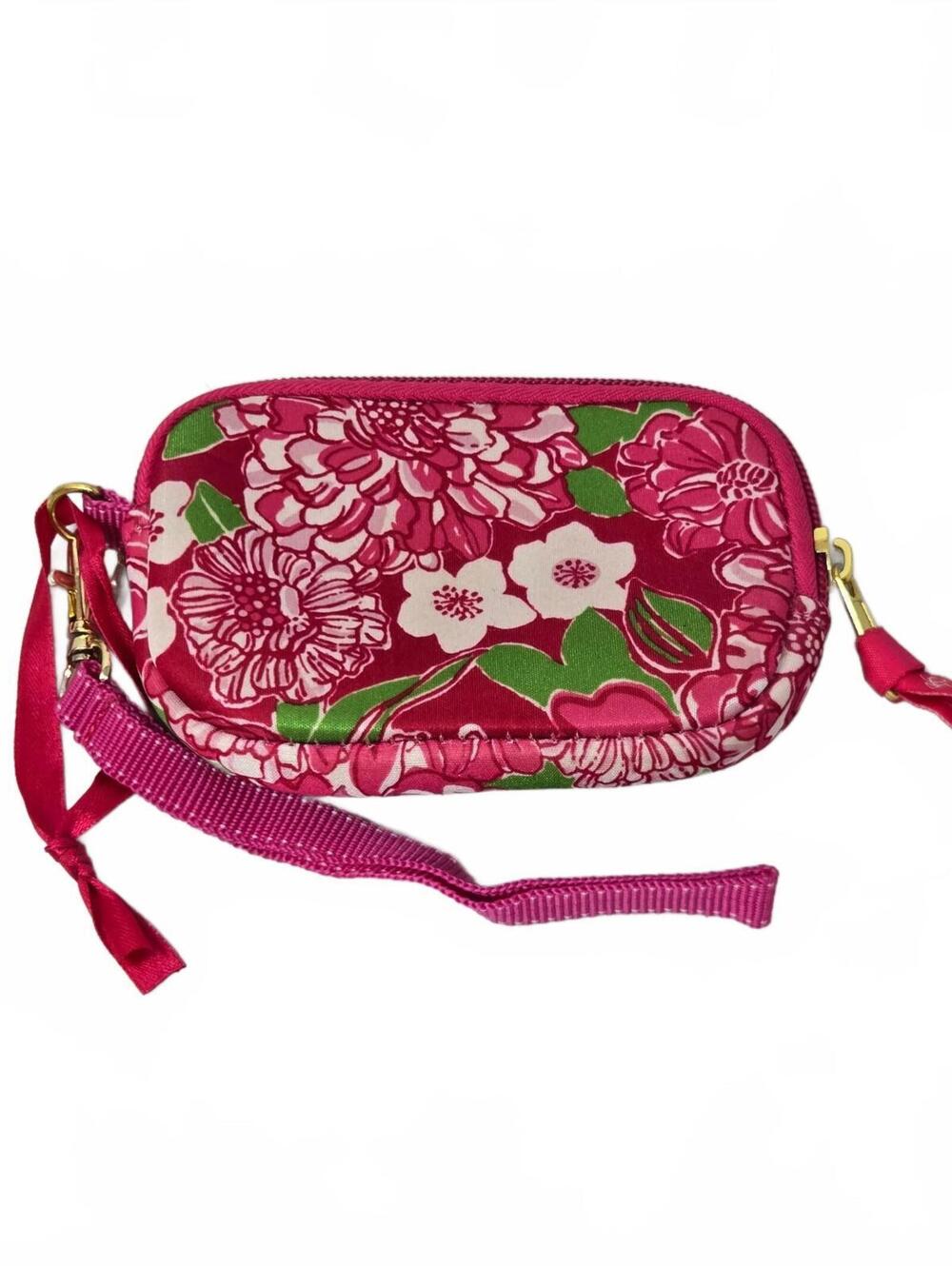 Lilly Pulitzer Tech Case Pink Blue Floral Neoprene Zip Pouch Wristlet 5 x 3.5